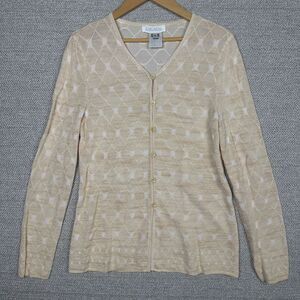 Vtg ESCADA Cottage Fairy Knit Cardigan Diamond Tan Cream Size 40 US 10 Cottage